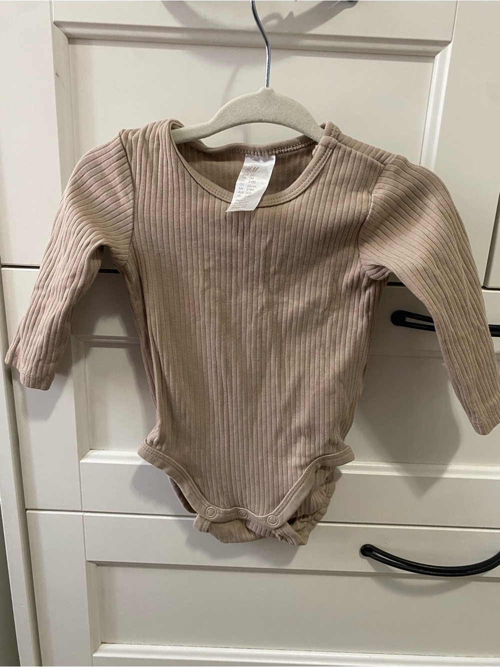 H&M Ribbed Long-Sleeve One-Piece in Light Taupe